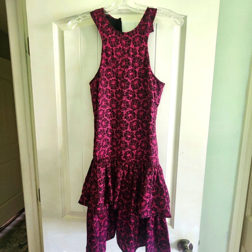 Michael KORS Fuchsia Pink and Black Fit and Flare Ruffle Cocktail Dress